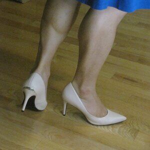 NEW Calvin Klein Gayle Birch Saffiano (Nude) Textured Leather 3.5" Heels 10M +Bx